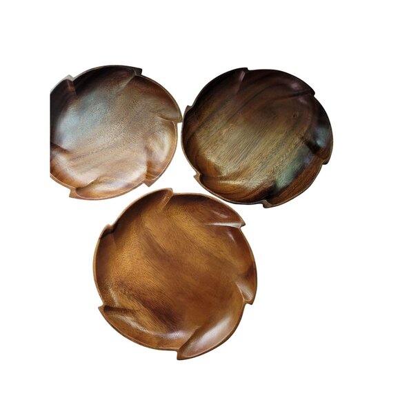 Handcrafted MCM Wood Decorative Serving Plates Set Of 10 Rustic Kitchen Dining A - Picture 6 of 7